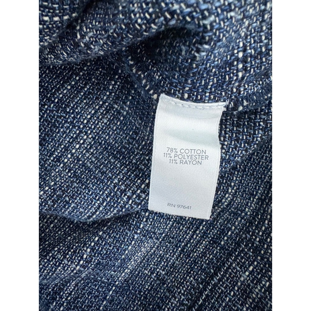 Pure Jill Indigo Blue Textured Button Front Jacket Womens XS Cotton Blend V-Neck - Picture 6 of 8
